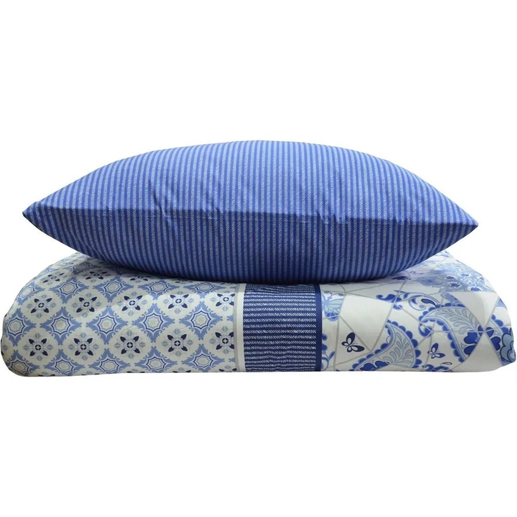 Buymax Bettwäsche Wendebettwäsche, Bettbezug-Set, 100% Baumwolle Renforce, 2 teilig, 135x200 cm, Reißverschluss, hochwertig, Blau, Weiß – Bild 2