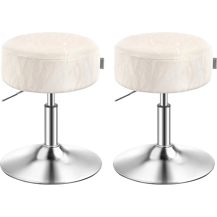 VASAGLE Schminkhocker 2er Set, Schminkstuhl, Barhocker, höhenverstellbar, 360° drehbar, PU, Dicke Polsterung, für Schlafzimmer, Küche, Esszimmer, modern, cremeweiß ZH2504015