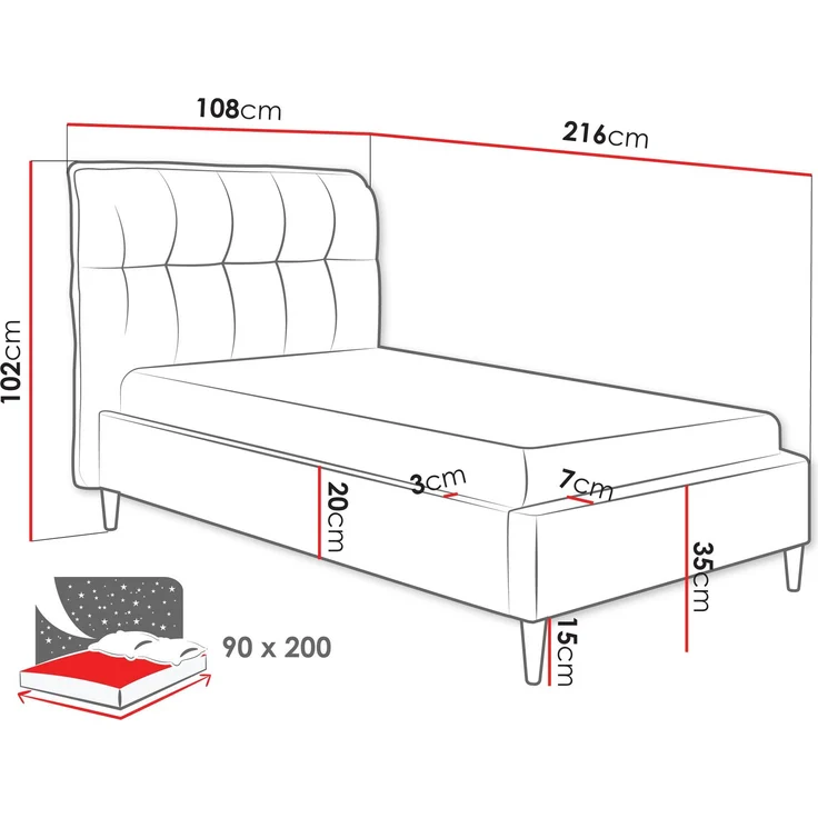 Polsterbett Abril 914Y (Farbe: Mornington Slate CFF0040-1, Größe: 90 x 200) – Bild 6