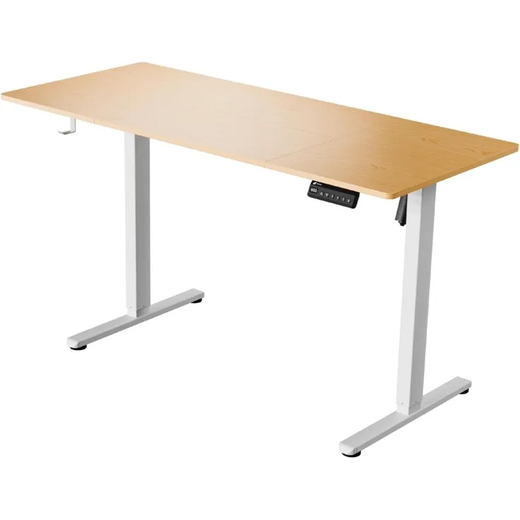 LUTIVO Foxtrot, Höhenverstellbarer Schreibtisch Elektrisch, Memory-Funktion und Kabelmanagement, 120 x 60 cm, Weiß/Holz