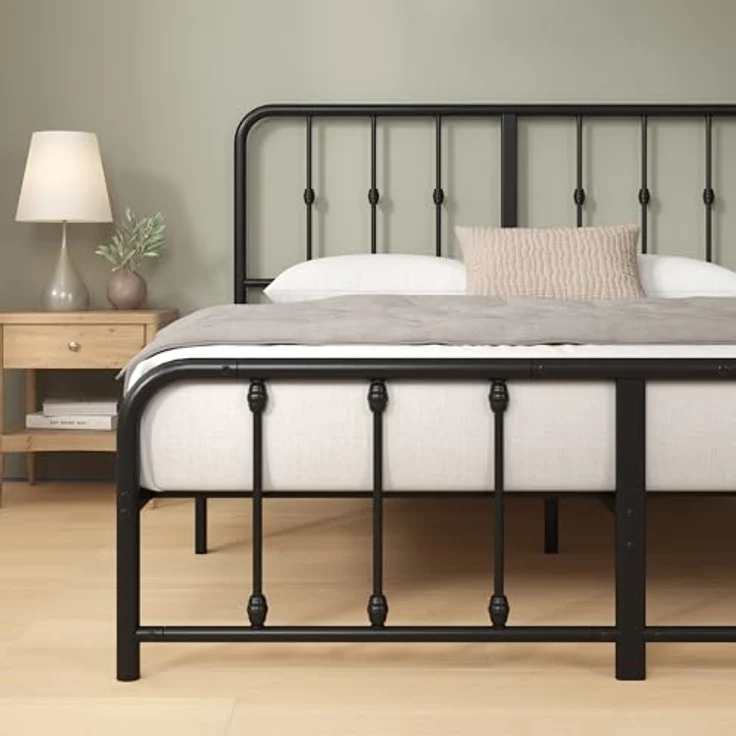 Zinus Florence Bett 140x200 cm – 35 cm hoch – Metallbettgestell mit Kopf- und Fußteil – Bett mit Lattenrost – Bettgestell im Vintage-Design – Stauraum unter dem Bett – Schwarz – Bild 6