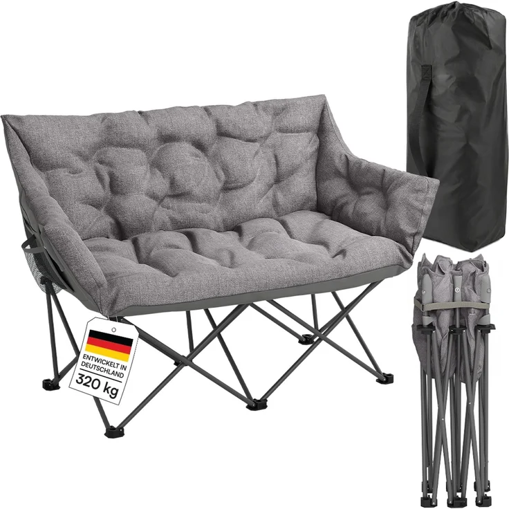 STEELSØN 'Hoggar' Campingbank für 2 Personen, grau, XXL Klappstuhl, bis 320 kg, gepolsterte Campingbank mit 2 Seitentaschen – Bild 1