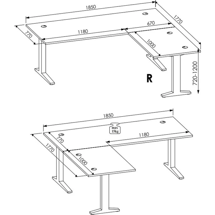 Eckschreibtisch >Memphis< höhenverstellbar, weiß / Artisan / silber - 185x64/129x177 (BxHxT) – Bild 5