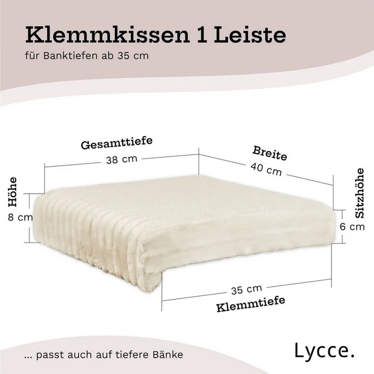 Lycce Bankauflage Sitzkissen Klemmkissen DELUXE 1 Leiste, Cordstoff extra Polsterung, (1 St), super breiter Cordstoff, für Banktiefen ab 35 cm – Bild 2