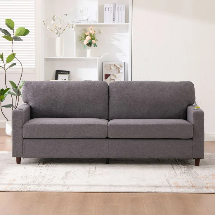 Zweisitzer-Sofa Chenille-Bezug, extraweiche Polsterung & hochverdichteter Schaumstoff, USB‑C, dimmbare LED‑Leiste,hellgrau – Bild 2