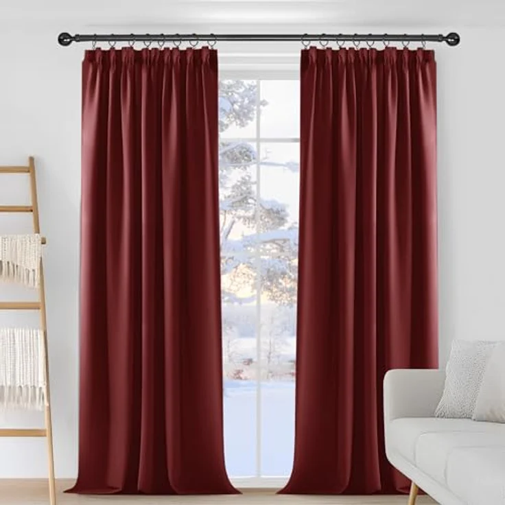 Deconovo Vorhänge Wohnzimmer mit Kräuselband Blickdicht Schallschutz Rot | 2er Set, H 290 x B 140 cm, Thermogardine Wärmeisolierend, Schlafzimmer Vorhänge, für Thermal Curtain, UV-schutz, Übergardinen – Bild 2