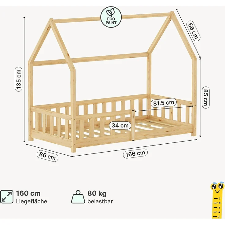 Hausbett Hesel mit Rausfallschutz 80x160 cm Natur [en. casa] – Bild 2