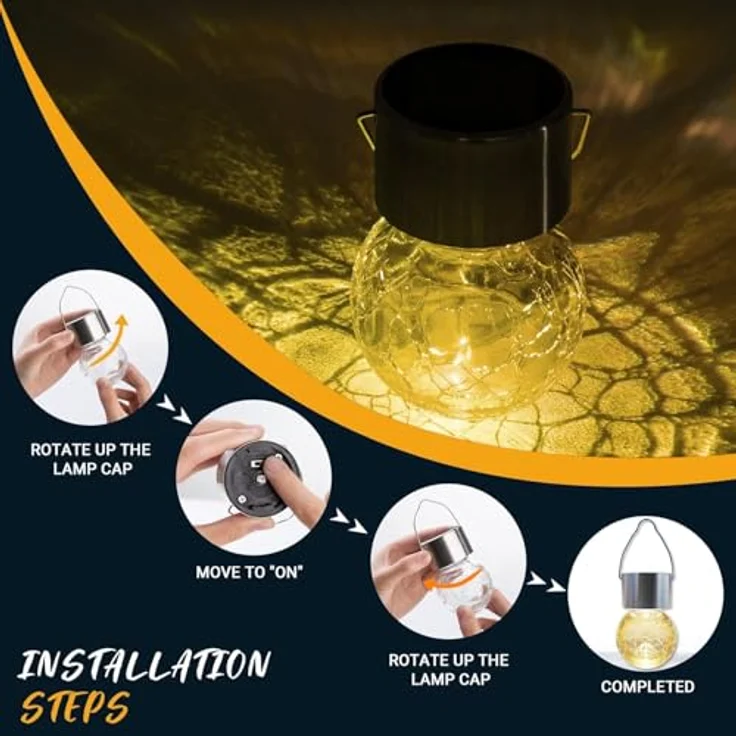 GIGALUMI 12 Stück Solar-Außenleuchten, Solar-Hängeleuchten für Weihnachtsdekoration, rissiges Glas, Solarleuchten für den Außenbereich, wasserdicht für Garten, Hof, Zaun, Baum (warmweiß) – Bild 8