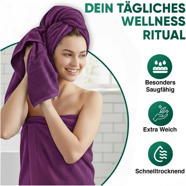 leevitex® Duschtücher 2er-Set, 70x140 cm, 100% Baumwolle, saugstark und fusselfrei, Frottee (Set, 2-St), OEKO-TEX® STANDARD 100 zertifiziert, gestreifte Bordüre – Bild 2