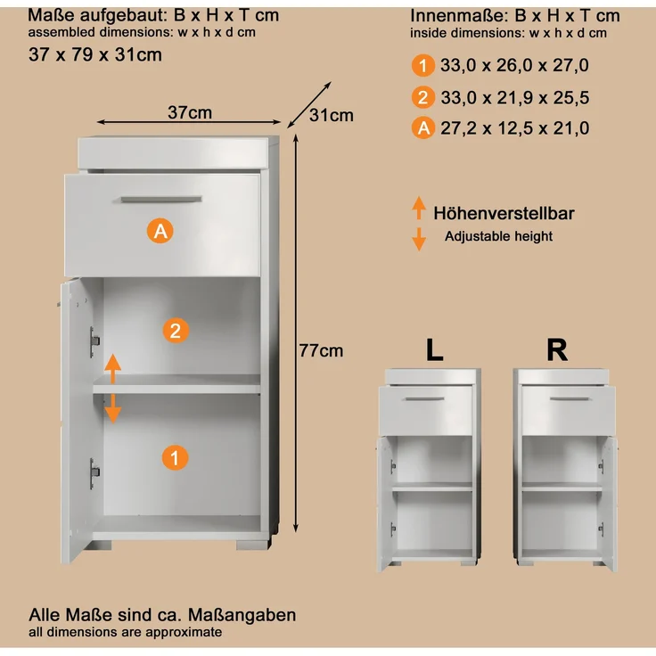 Trendteam 'Amanda' Midischrank, Holz, 79 x 31 x 37 cm, Weiß – Bild 12