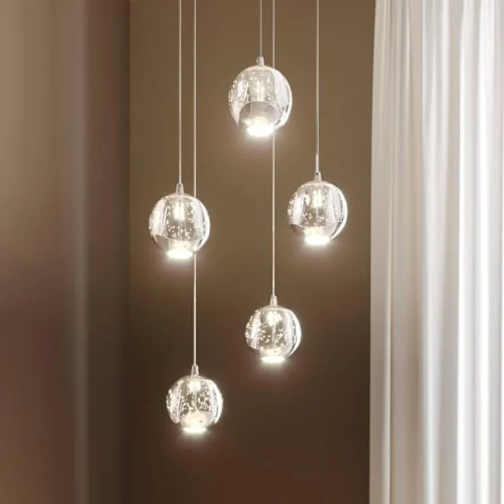 Lucande LED-Pendellampe Hayley, 5-flg. Pendelleuchte mit Glaskugeln und chromfarbenen Details, Ø 30 cm, energieeffiziente LED-Beleuchtung – Bild 2