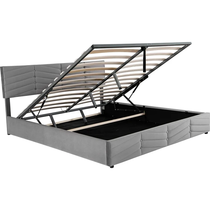 Novelux Polsterbett 180x200 cm mit Stauraum und Lattenrost – hydraulisches Samtbett in Grau, Doppelbett mit höhenverstellbarem Kopfteil – Bild 7
