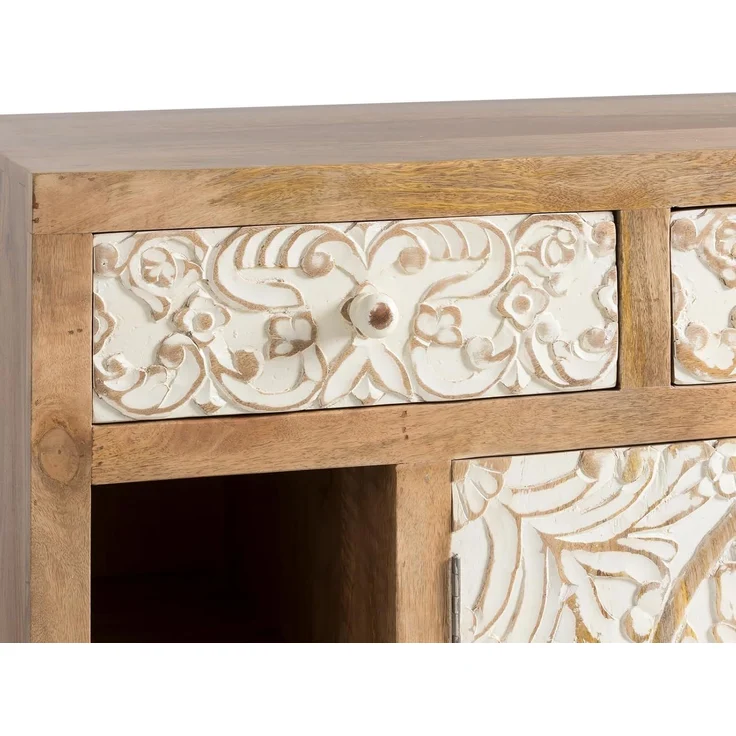 Waschtisch 130 cm Massivholz Mango braun Woodkings Delhi Waschbeckenunterschrank Bad-Unterschrank Doppelwaschtisch 130x75x50 cm Boho Landhausstil – Bild 4