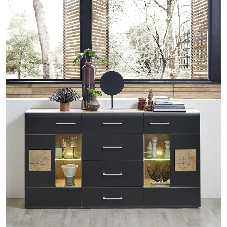 Innostyle SONATE Sideboard Laminat schwarz Eiche Altholz inkl. LED