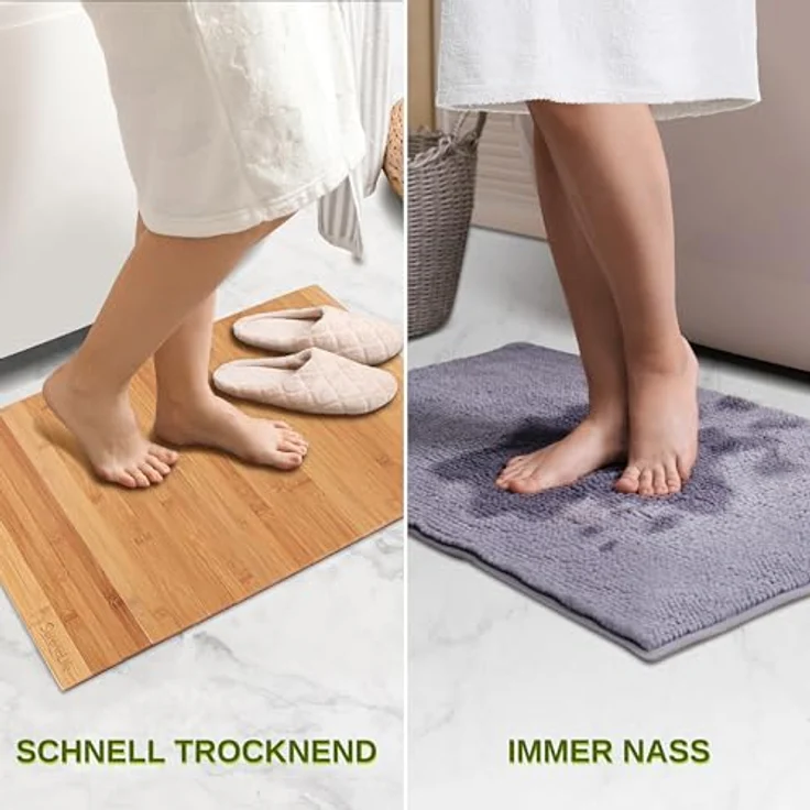 SereneLife Bambusmatte, 60x40 cm Bambusteppich, Badematte Holz mit Rutschfester Unterseite, Badeteppich faltbar & Rollbar, Badvorleger aus Holz für Badewanne, Dusche, Antirutschmatte Dusche – Bild 8