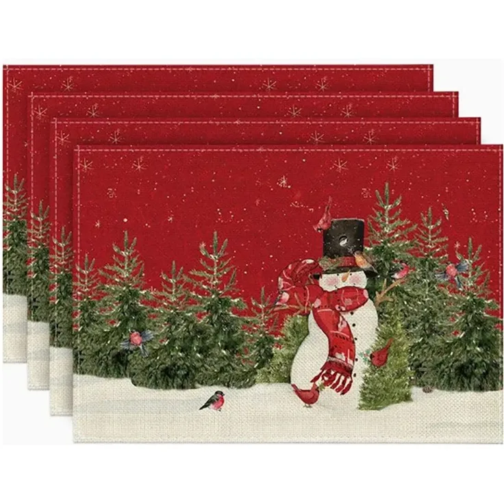 Coonoor Platzset Tischsets mit Weihnachtsbäumen und Schneemann, Winter-Tischsets, (4-St), für den Außenbereich, Zuhause, Party, Küche, Esszimmer, Dekoration