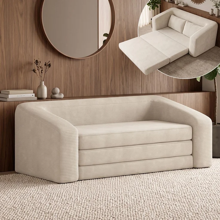 skølm 'Fjäll' Schlafsofa 2 Sitzer mit 2 Kissen, beige, Cordsofa ausklappbar, mit Liegefunktion, vakuumverpackt ohne Aufbau – Bild 1
