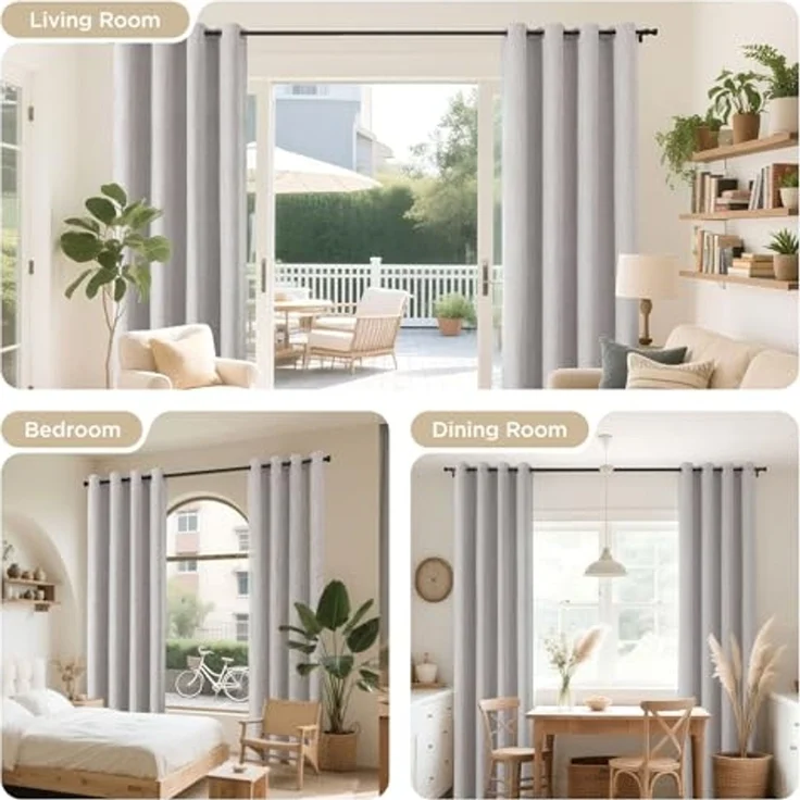 Joydeco Verdunkelungsvorhänge, Gardinen Blickdicht mit Ösen für Schlafzimmer, wärmeisoliert, Raumverdunkelung, 2 Vorhänge aus Kunstleinen für Wohnzimmer, Ösen oben (132,1x182,9 cm, gebrochenes Weiß) – Bild 7
