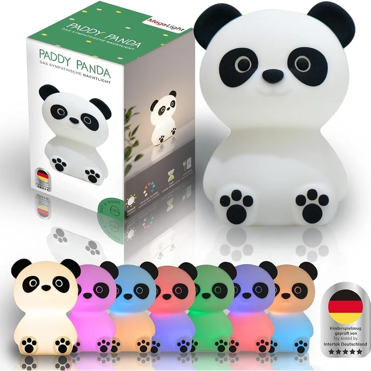 MegaLight LED Nachtlicht Kinder RGB-Farbwechsel | Nachtlicht Baby ohne verschluckbare Kleinteile | Stilllicht dimmbar Timer | Nachtlampe für Kinderzimmer Touch USB | Paddy Panda