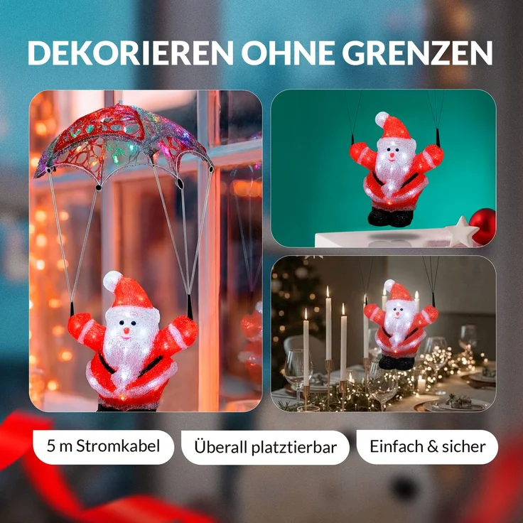 Deuba LED Acryl Figur Außen Weihnachtsmann Fallschirm beleuchtet Weihnachtsdeko Weihnachten Weihnachtsfigur – Bild 5