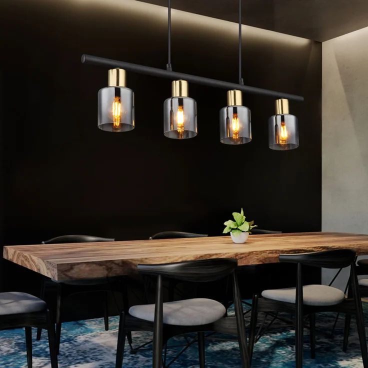 LED Pendelleuchte, Metall, Gold, Glas Rauchfarbe, L 65 cm – Bild 2