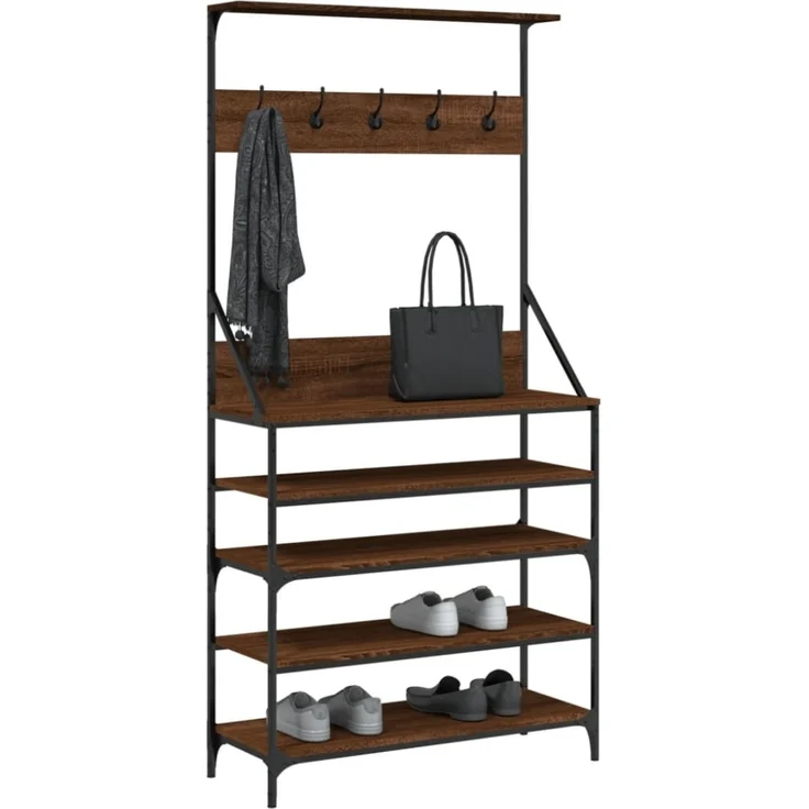 vidaXL Kleiderständer mit Schuhablage Braun Eiche-Optik 90x34x184 cm 837881 – Bild 4