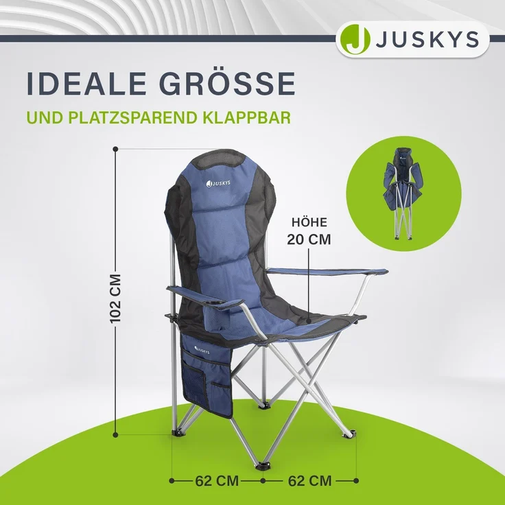 Juskys Campingstuhl Lido mit Getränkehalter & Tasche - Camping Klappstuhl gepolstert - Faltstuhl Angelstuhl Strandstuhl Chair - Stuhl Blau – Bild 8