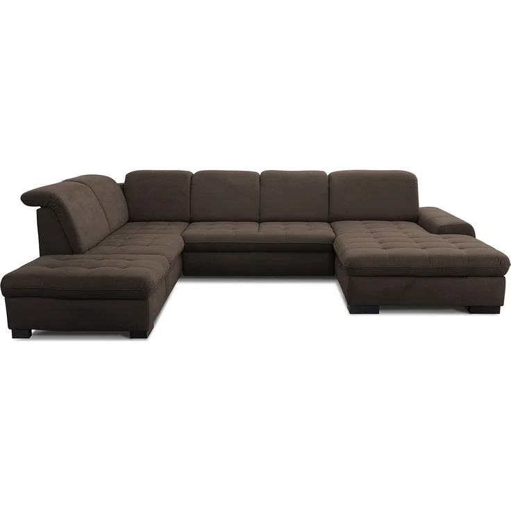 CAVADORE U-Form Lexi mit XXL-Longchair / Inkl. Bett, Bettkasten, Stauraum und Kopfteilfunktion / Leichte Fleckenentfernung dank Soft Clean / 329x82-99x224 / Flachgewebe: Braun – Bild 9