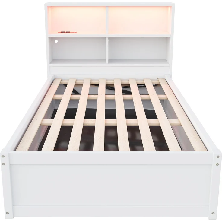 Bett 90x200 cm aus Massivholz mit Stauraum und LED-Beleuchtung – Bild 10