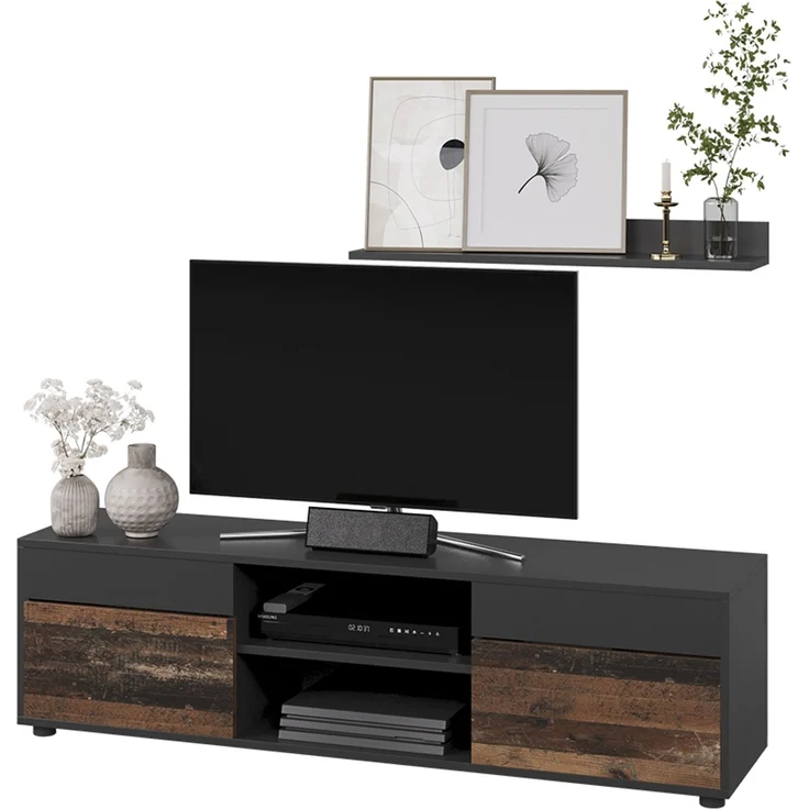 Wohnwand Berno Schwarz/Oldstyle 2 Teile Vicco – Bild 5