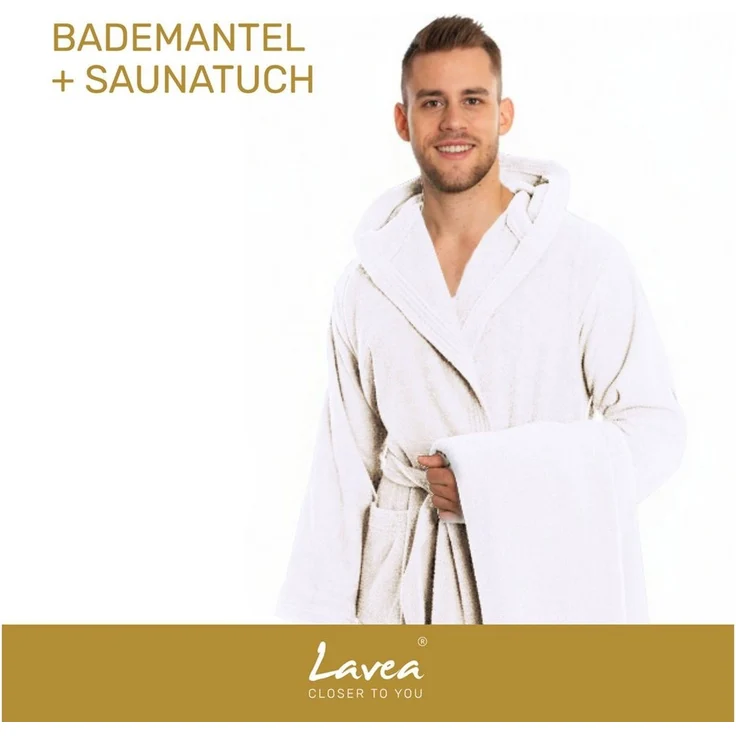 Lavea Saunatuch MEXICO Saunahandtuch 80×200 cm – optional mit Bademantel/Morgenmantel, Baumwolle (Set, 2-St), Hochwertiges Walkfrottier – Saunatuch oder Set mit Unisex-Bademantel – Bild 2