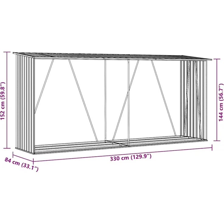 vidaXL Brennholzlager Verzinkter Stahl 330x84x152 cm Braun 47084 – Bild 10