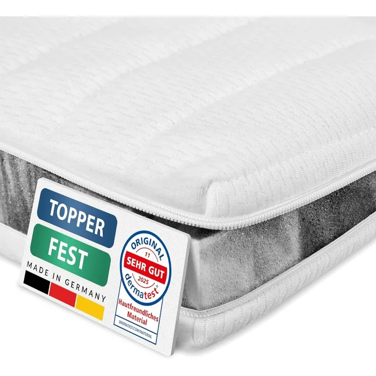AM Qualitätsmatratzen, Topper fest, Harter Matratzentopper H4, Bezug waschbar, 6 cm hoch, Komfortschaum, 80x200 cm