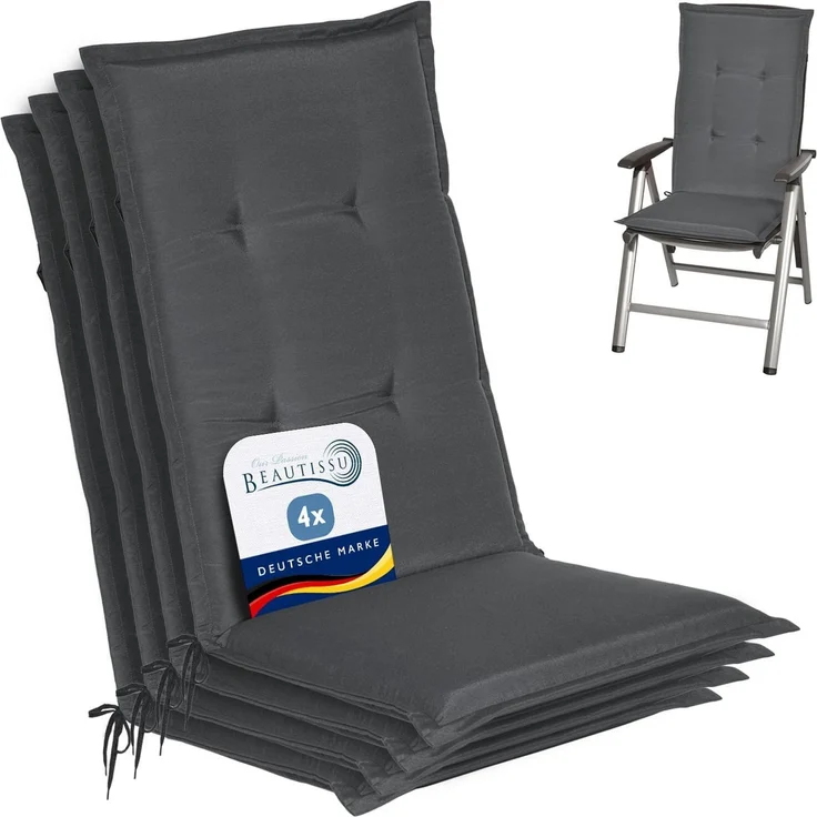 Beautissu 4er Set Hochlehner Auflagen Loft HL 120 x 50 x 6 cm Graphitgrau – Bild 1