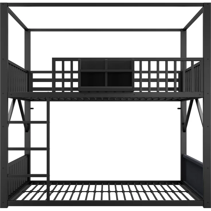 Metall-Etagenbett 90 x 200 cm für Kinder und Jugendliche, platzsparendes Einzelbettgestell mit Dachkonstruktion, Modernes Kinderetagenbett Schwarz – Bild 5