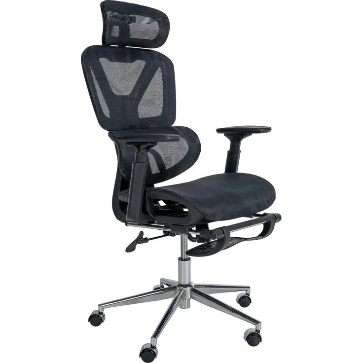 DELUKE® Bürostuhl Ergonomisch OLYMPO Schreibtischstuhl mit Rollen Höhenverstellbarer Drehstuhl, Arbeitsstuhl mit Kopfstütze Fußstütze Chefsessel, Computerstuhl 135 kg Schwarz