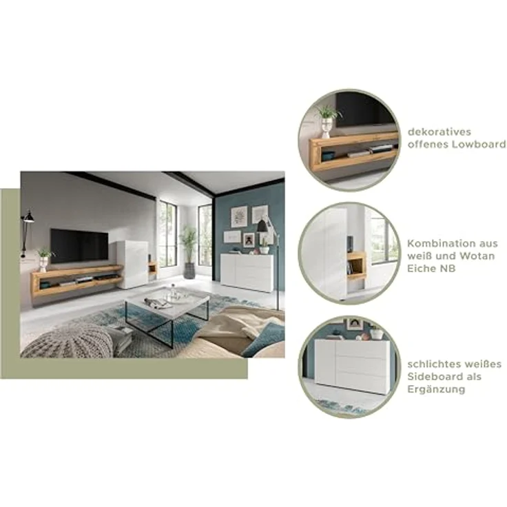 Xonox Wohnwand, Weiß, Holzwerkstoff, 240x190x35 cm, mit Push-to-Open-Funktion und offenen Fächern, ideal für modernes Wohnen – Bild 6