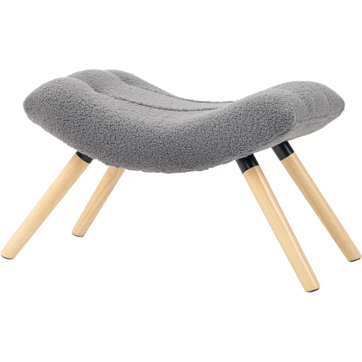 MELAYR, Moderner Fußhocker mit Fleece-Bezug und Holzbeinen, gepolstert, für Wohnzimmer, 67 x 45 x 38 cm, Dunkelgrau – Bild 2