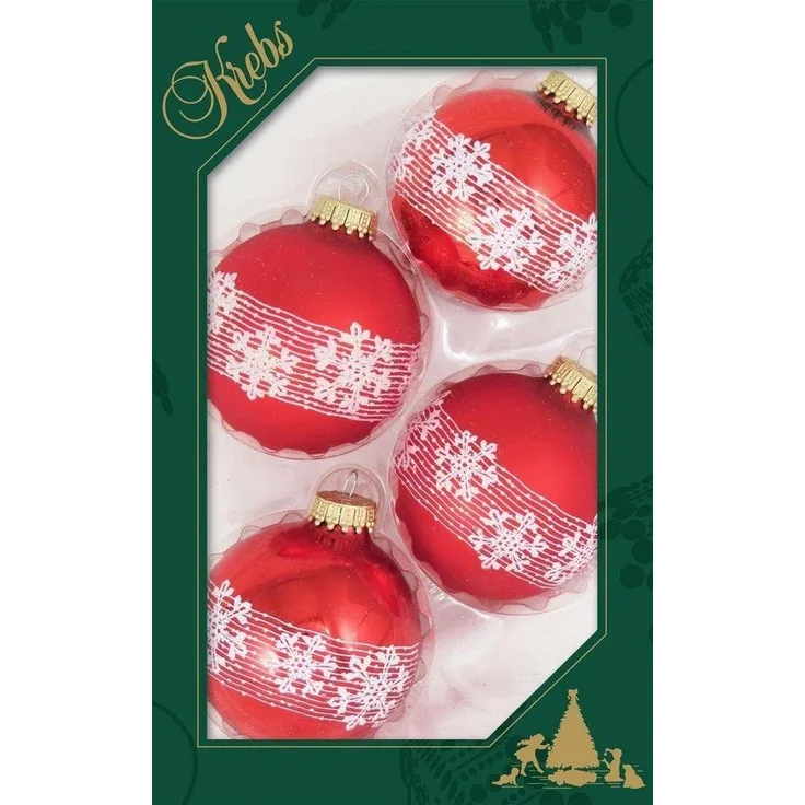 Krebs Glas Lauscha Weihnachtsbaumkugel Schneekristall, Weihnachtsdeko rot, Christbaumschmuck (4 St), Christbaumkugeln aus Glas