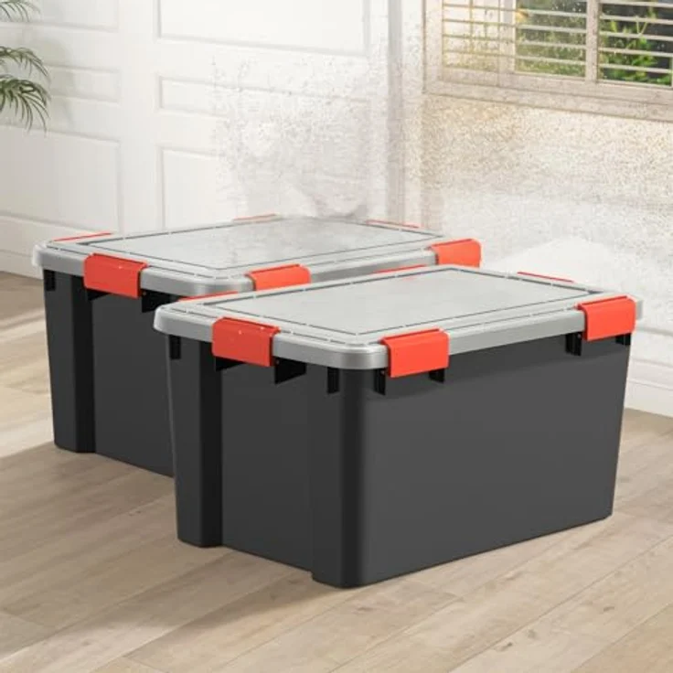 Iris Ohyama Luftdichte Kunststoff-Aufbewahrungsboxen mit Deckel, 50L, 4er-Set, Schwarz, Hermetischer wasserdichter Verschluss, Robuste Schnappverschlüsse, Stapelbar, Staubschutz, BPA-frei, AT-L – Bild 5