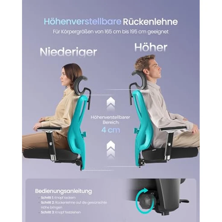 SONGMICS Bürostuhl ergonomisch, Schreibtischstuhl, Gaming-Stuhl, verstellbare Lenden-, Kopfstütze, Armlehnen, für Verschiedene Körpergröße, bis zu 150 kg belastbar, tintenschwarz OBN067BH01 – Bild 5