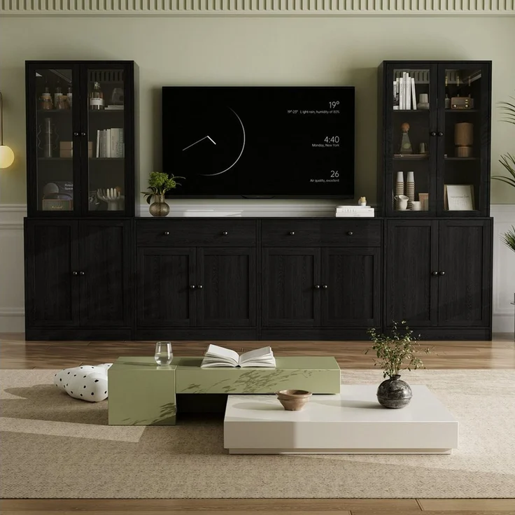 VOWNER TV-Schrank mit Bücherregalen für Fernseher bis zu 70 Zoll, 280 cm TV-Ständer (4-St) Wohnzimmer-Fernsehschrank mit gehärteten Glastüren und Einlegeböden – Bild 5