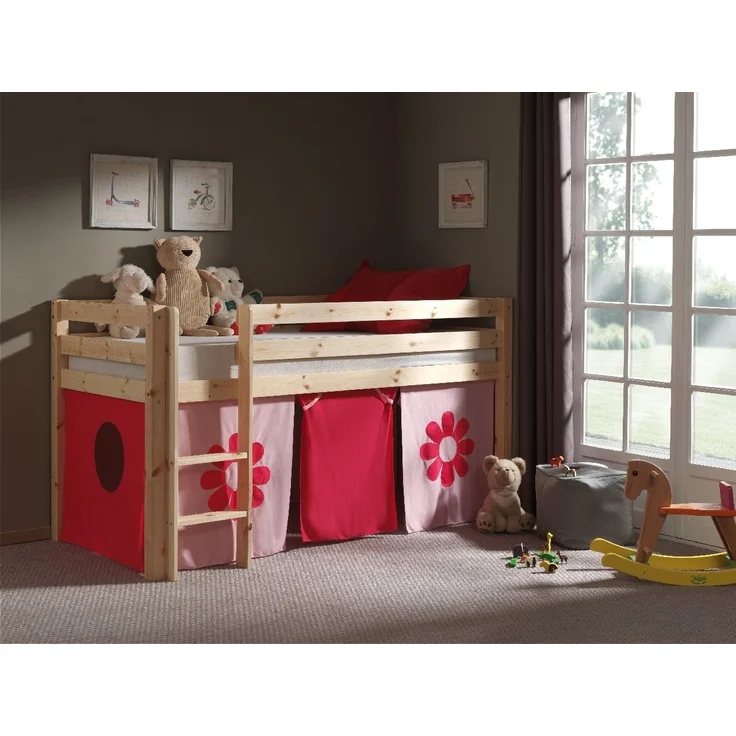 Kinderbett Karolina 210x114x106 Massivholz Natur Textilset Flower – Bild 2