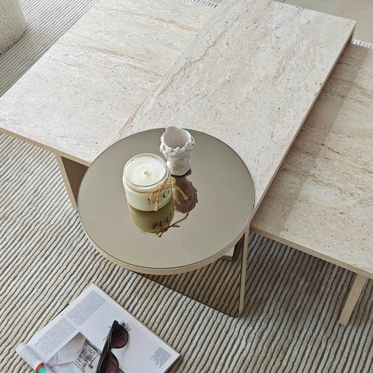Skye Decor 'Luna 2 - Travertine' Couchtisch-Set, Travertin / Bronze, 105 x 35 x 60 cm – Bild 7