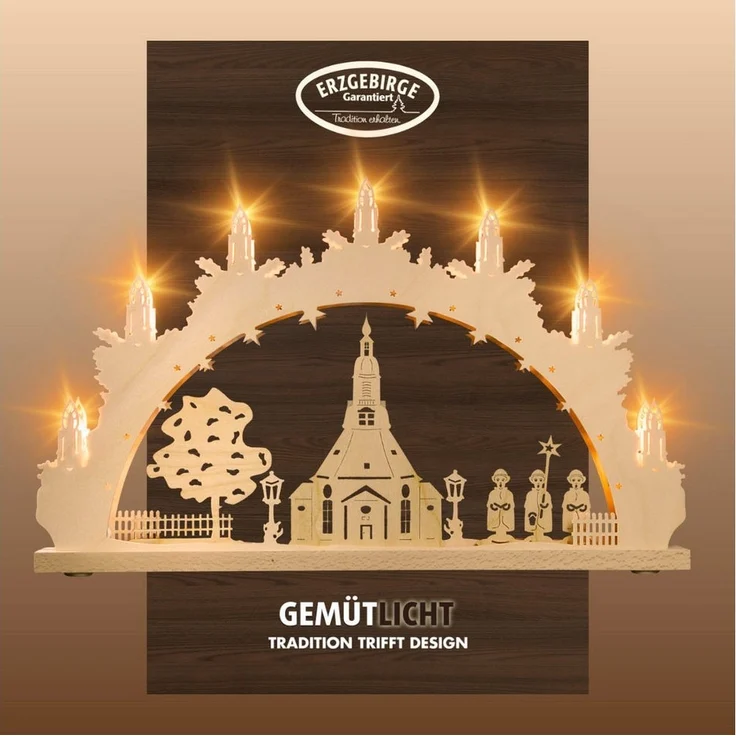 Weigla LED Schwibbogen Seiffener Kirche, Lichterbogen aus Holz, NATUR, Made in Germany (1-tlg), Erzgebirge garantiert, Weihnachtsdeko Innen, Weihnachtsbeleuchtung – Bild 5