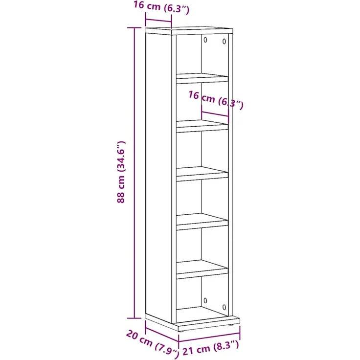 vidaXL CD-Regal Artisan-Eiche 21x20x88 cm Holzwerkstoff 855829 – Bild 9
