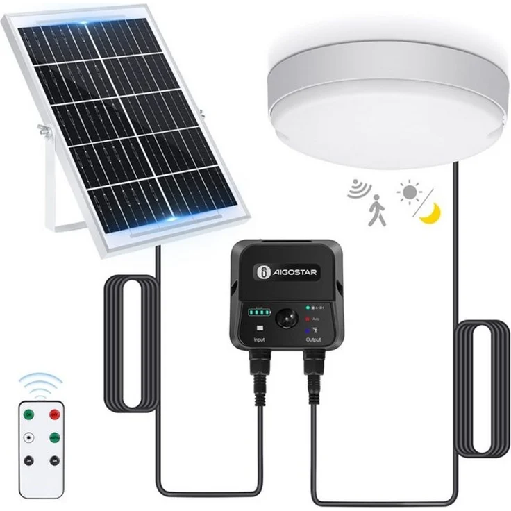 Aigostar LED Solarleuchte Solarlampe Decke Außen LED Solar Deckenleuchte Outdoor, mit 8m Kabel, Sensorschalter, LED fest integriert, Kaltweißes Licht – Bild 4