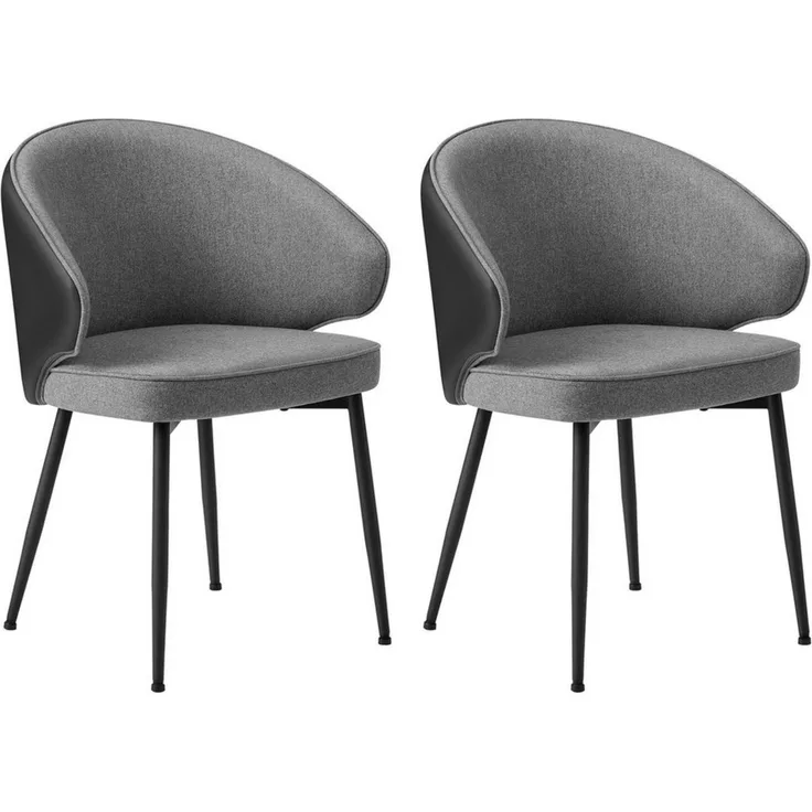 Vasagle 2 Set Küchenstuhl Polsterstuhl Wohnzimmerstuhl Sessel mit Rückenlehne, Metallbeine,Loungesessel dunkelgrau CDL102G01