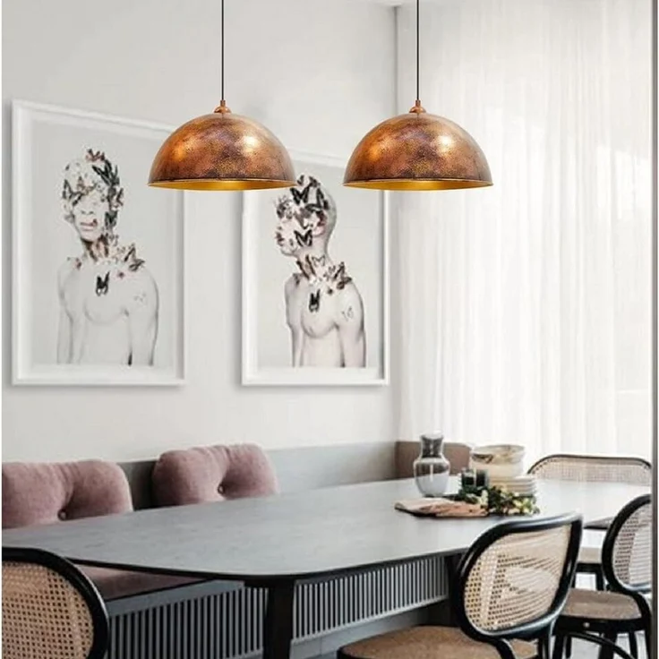 Bamyum Pendelleuchte Hängelampe Kupferfarbe, E27, Handgemalt Vintage Industrial Style Lampe, ohne Leuchtmittel – Bild 1