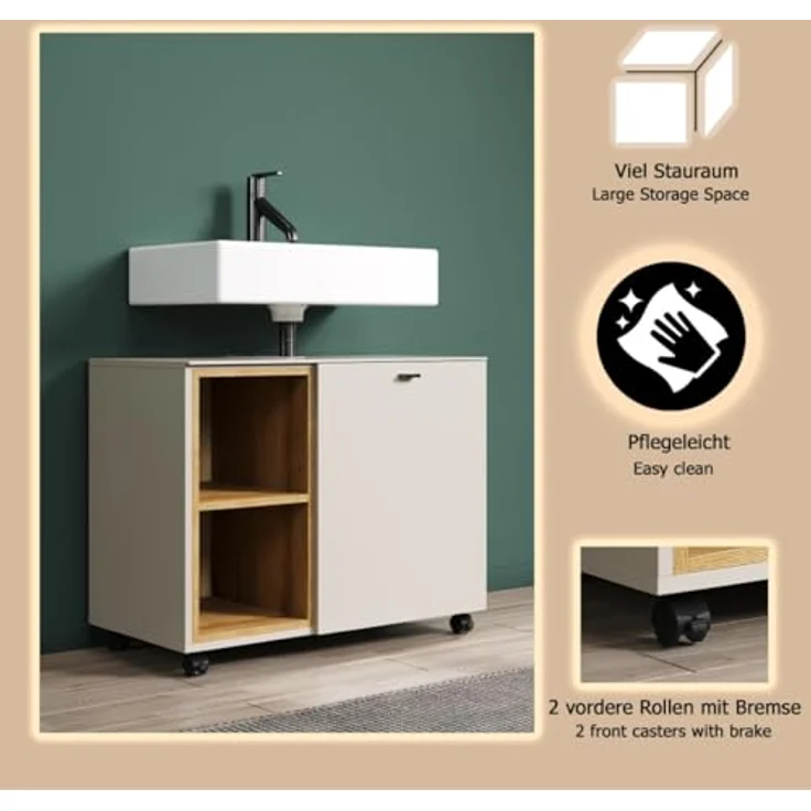 Waschbeckenunterschrank Sao Paulo in Sand und Eiche 80 cm – Bild 8